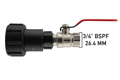 IBC TANK ADAPTER S60X6 60MM COARSE THREAD METAL LEVER VALVE & 3/4" BSPF OUTLET