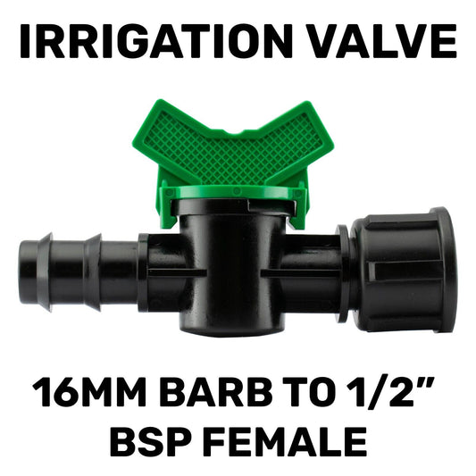 In Line Irrigation Pipe Valve (1/2" Barb - 1/2" BSP Female)