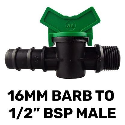 In Line Irrigation Pipe Valve (1/2" Barb - 1/2" BSP Male)