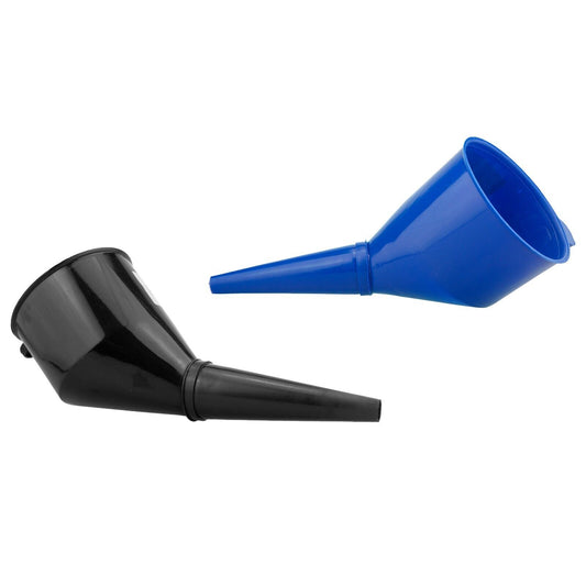 2 Plastic Fuel Funnels With Built-In Filter, Petrol Diesel Oil Water, Blue/Black