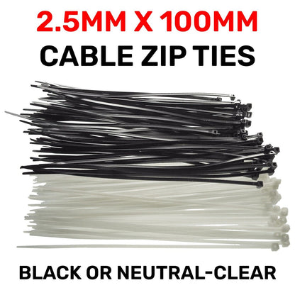 100 Pack Long Cable Wire Nylon Zip Tie Wraps White/ Black 18KG 100mm 150mm 200mm