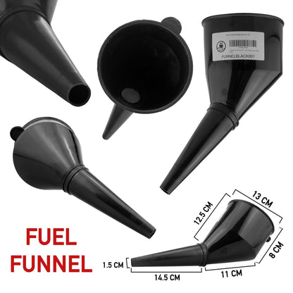 2 Plastic Fuel Funnels With Built-In Filter, Petrol Diesel Oil Water, Blue/Black