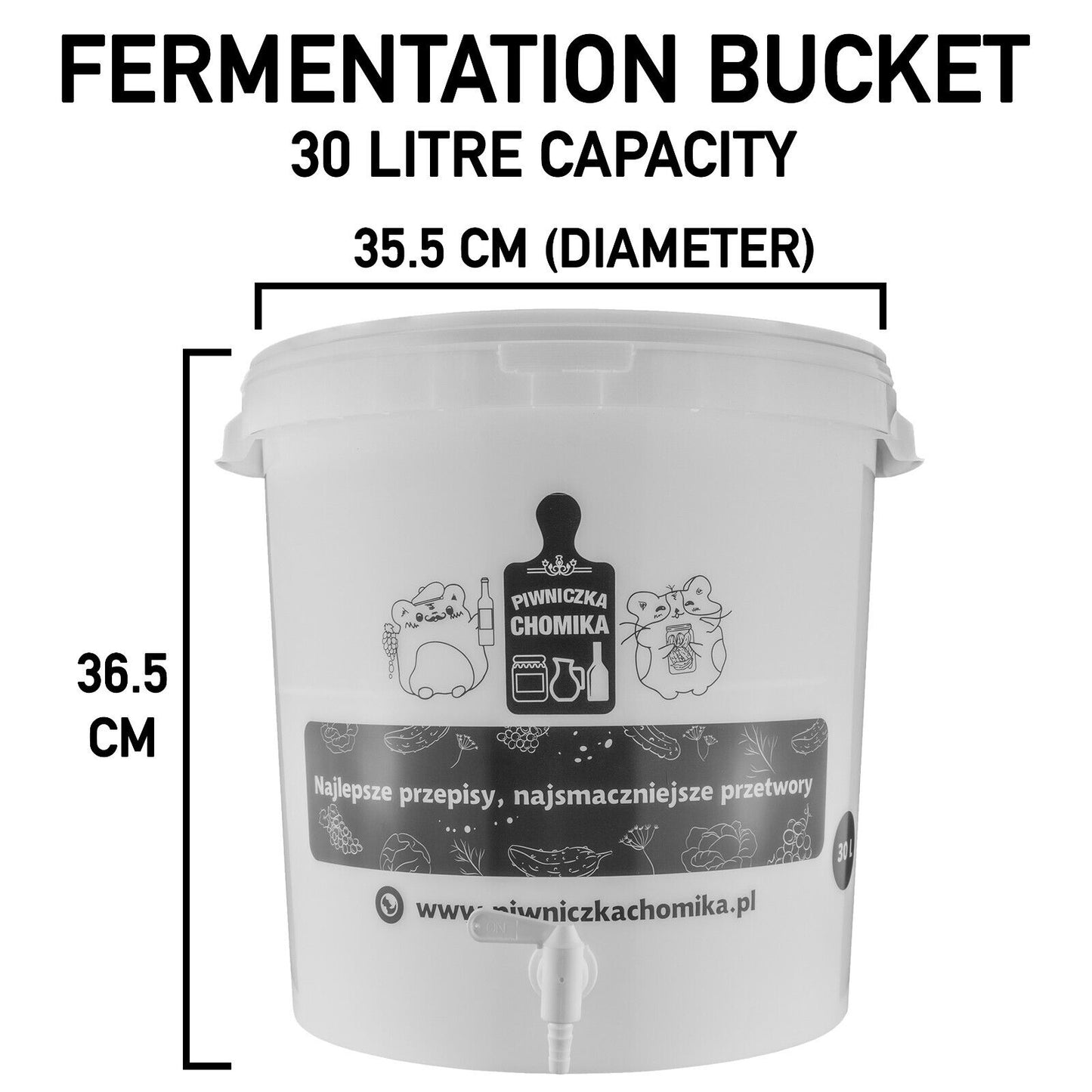 30L Fermentation Brewing Bucket with Tap & Airlock Home Brew, Wine Beer Making