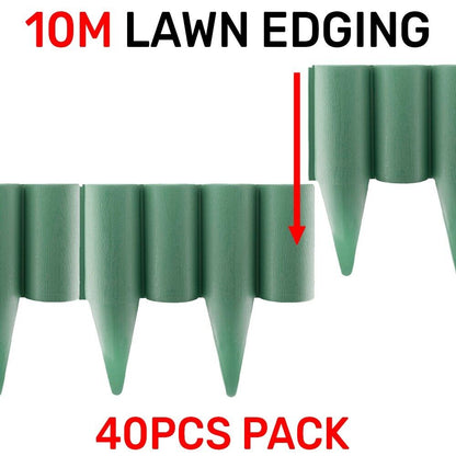 10m Green Long Garden Lawn Palisade Edging Border Wall Flowerbed, Wood Texture