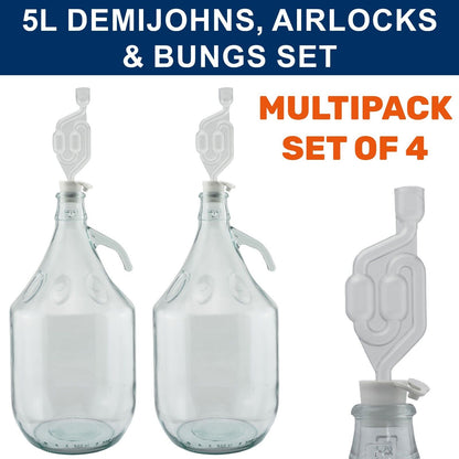 4x THICK Clear Glass 5L Demijohns Sets Wine Making Beer Alcohol HOME BREWING Kit