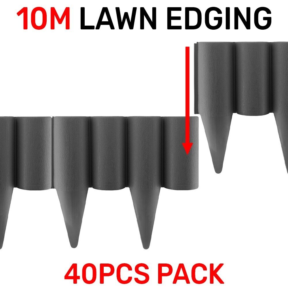 10m Grey Garden Border Edging Wall, Lawn Palisade Professional Wooden Log Effect