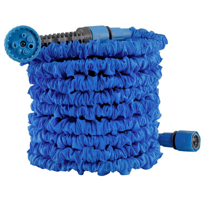 Blue Expanding X Hose 5m-15m Pipe, Multi Spray Jet and Storage Bracket Hanger