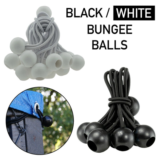 4" Black & White Bungee Balls, Elasticated Marquee Cord Shock Ties, 40 PACK UK