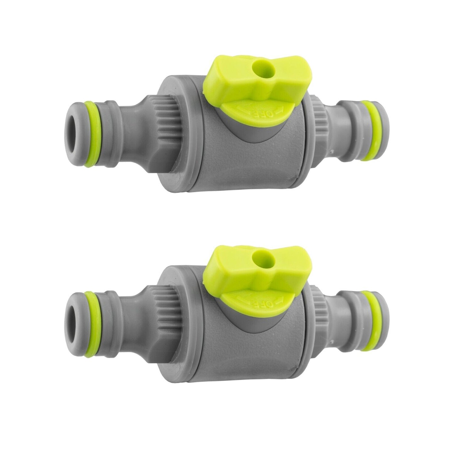 Pack of 2 garden irrigation/watering hose valves, on/off water flow control,