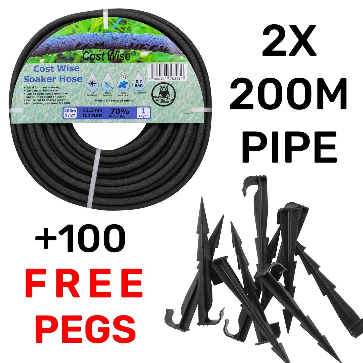 Soaker Hose Leaky Pipe Porous Irrigation - 7.5m - 200m + Free Pegs!