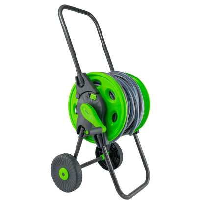 Hose Reel Cart & 30m (100ft) Hose - Hose Cart on Wheels with Foldable Handle