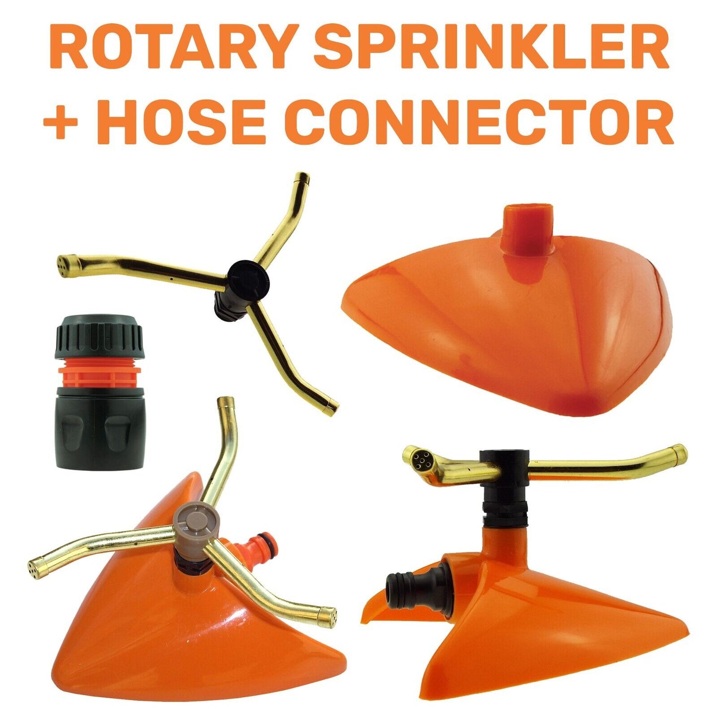 Small Rotating Leaf Sprinkler Orange Garden Lawn Plant Watering & Connector