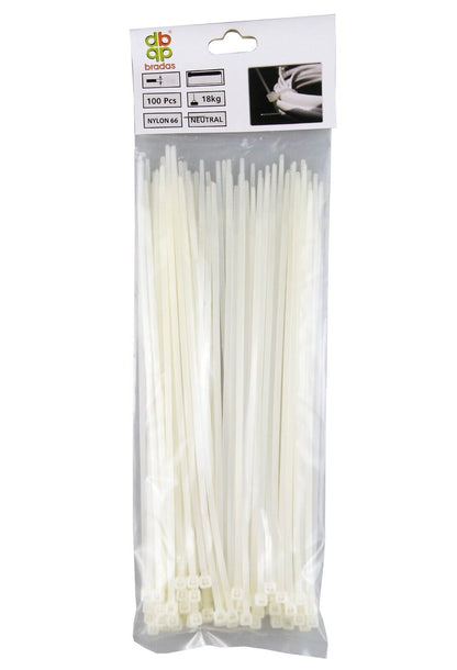 2.5mm x 200mm 20cm Long Cable Wire PC Zip Tie Wraps White or Neutral 18KG Strong