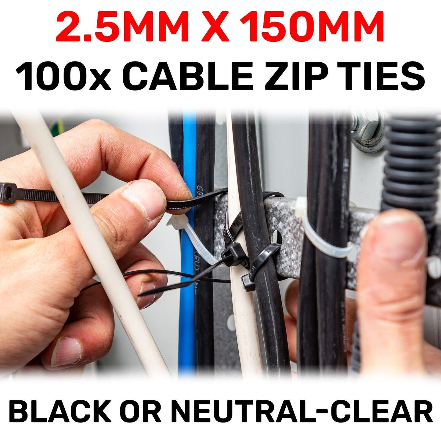 100 Pack Long Cable Wire Nylon Zip Tie Wraps White/ Black 18KG 100mm 150mm 200mm