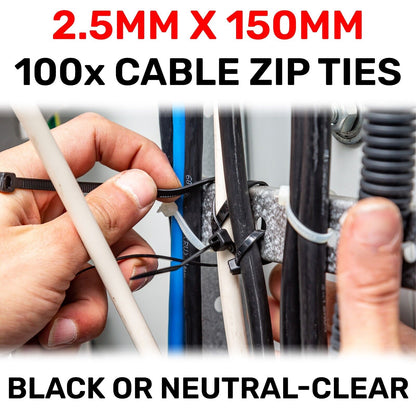 100 Pack Long Cable Wire Nylon Zip Tie Wraps White/ Black 18KG 100mm 150mm 200mm