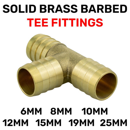 Solid BRASS Hose Tail Tee Splitter Connectors for Air, Gas, Water, Fuel Pressure