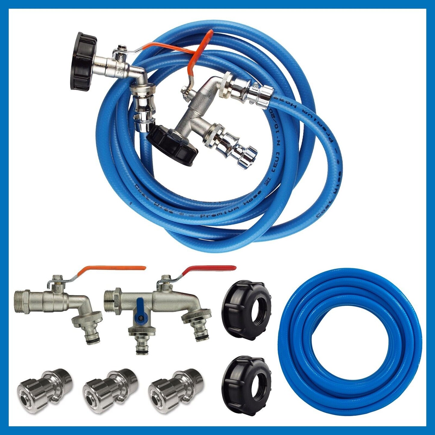 JOIN 2 IBC WATER TANKS, Connection Kit - Chrome Fittings, Water Hose, Lever Taps