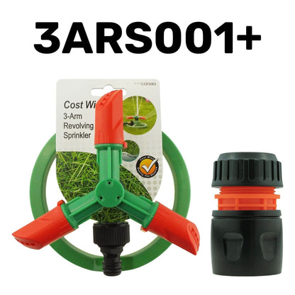 Automatic Lawn Sprinkler Garden Watering Adjustable Spinning 360 & Connector Kit