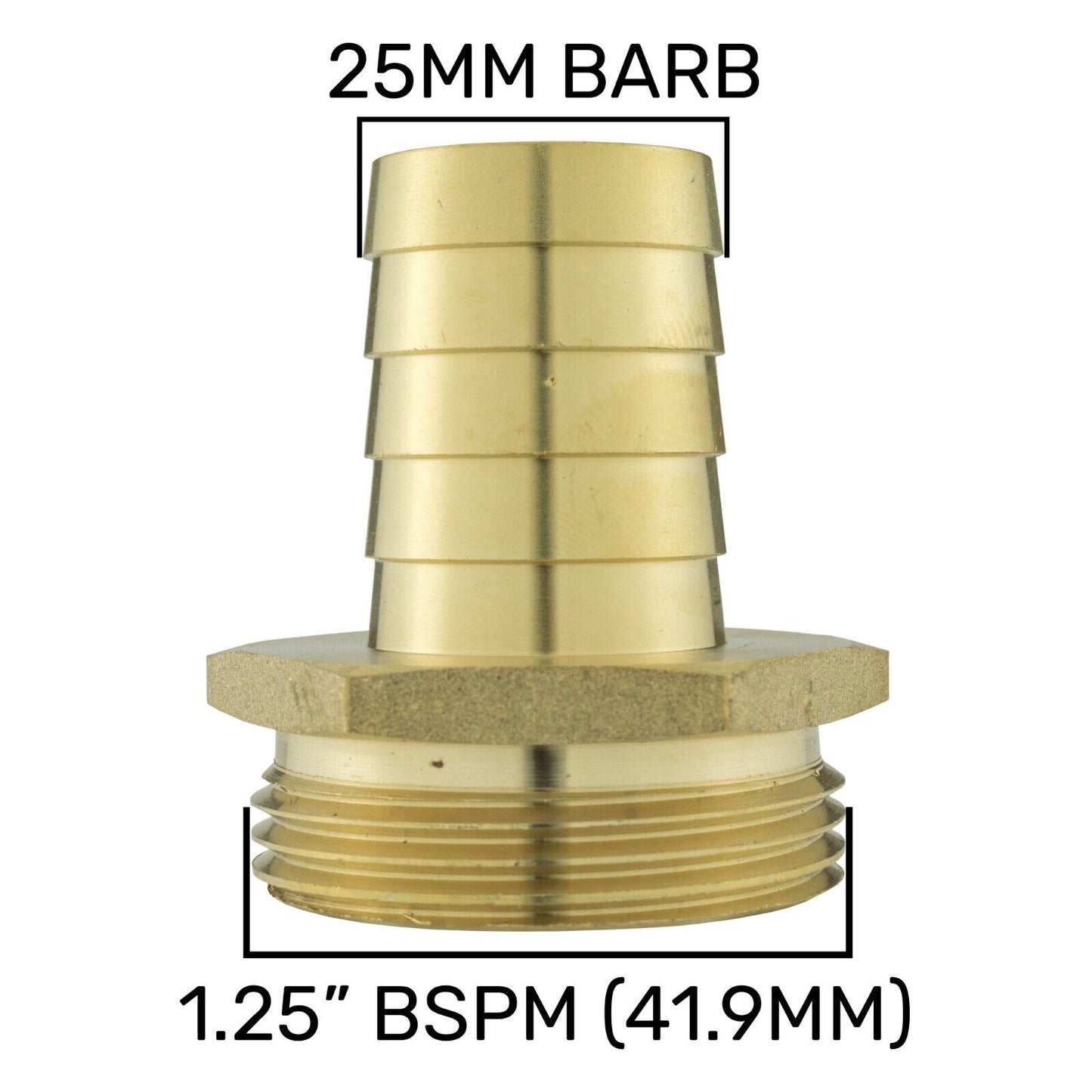 Solid BRASS Hose Tail BSP Threaded Connectors for Air, Water & Fuel Pressure