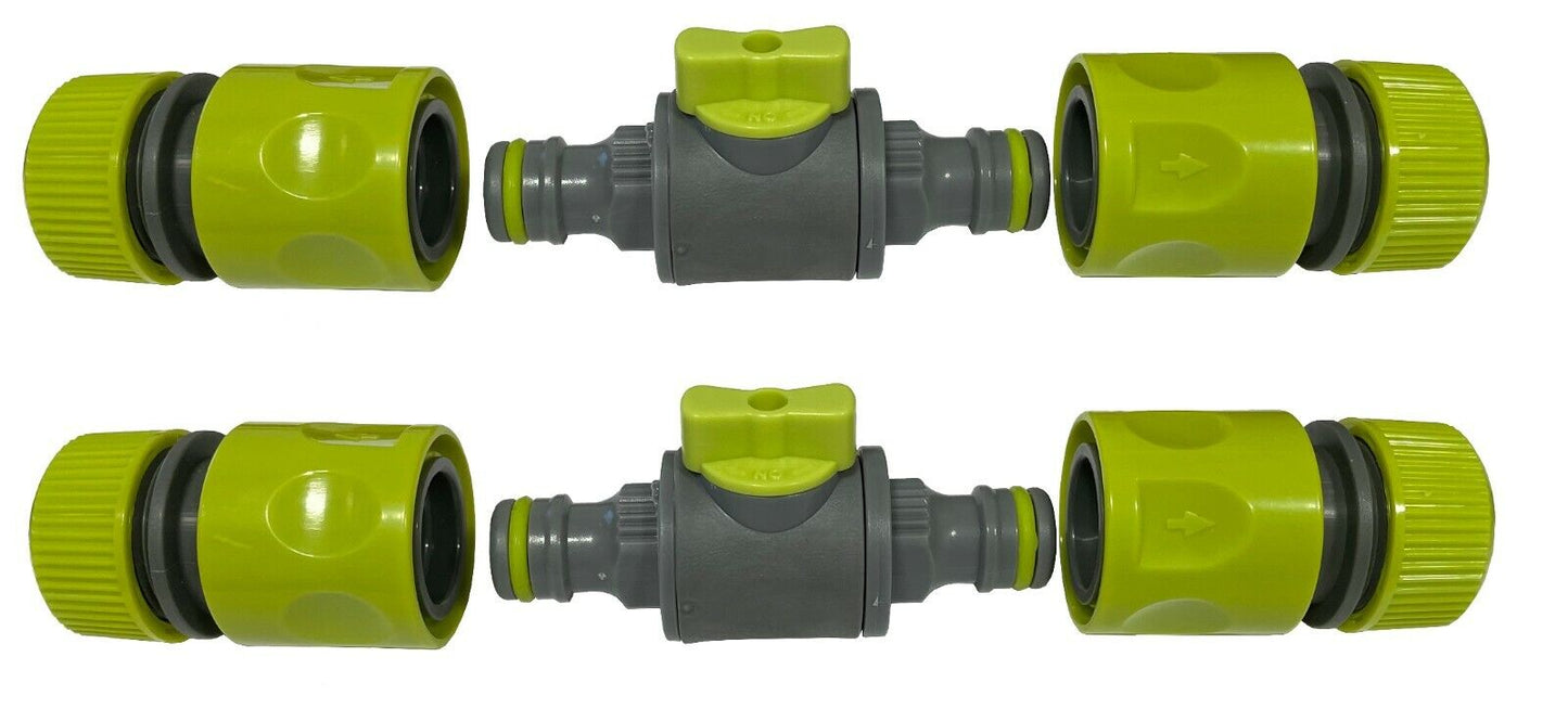 Pack of 2 garden irrigation/watering hose valves, on/off water flow control,