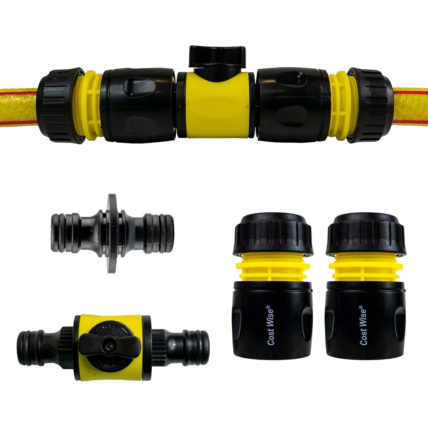 Garden Hose Connectors, Universal Standard Fittings, Hozelock Compatible, YELLOW