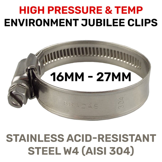 16 - 27mm Clip 12MM Hose Worm Drive Hose Clamps W4 Cert Stainless STEEL