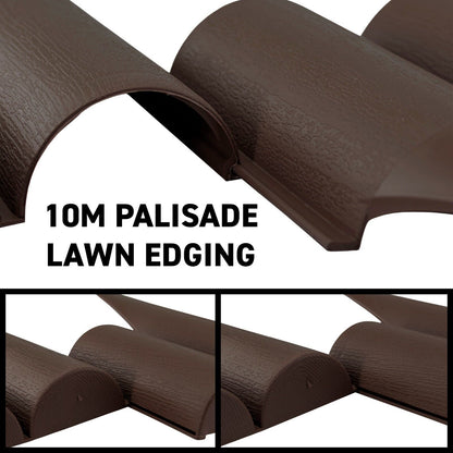 10m Brown Long Garden Lawn Palisade Edging Border Wall Flowerbed, Wood Texture