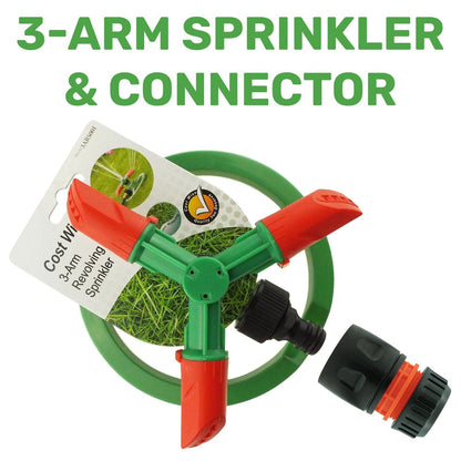 Automatic Lawn Sprinkler Garden Watering Adjustable Spinning 360 & Connector Kit