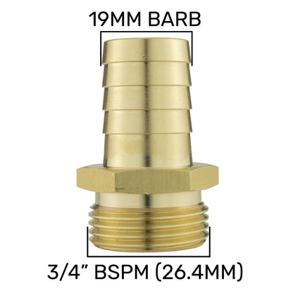 Solid BRASS Hose Tail BSP Threaded Connectors for Air, Water & Fuel Pressure