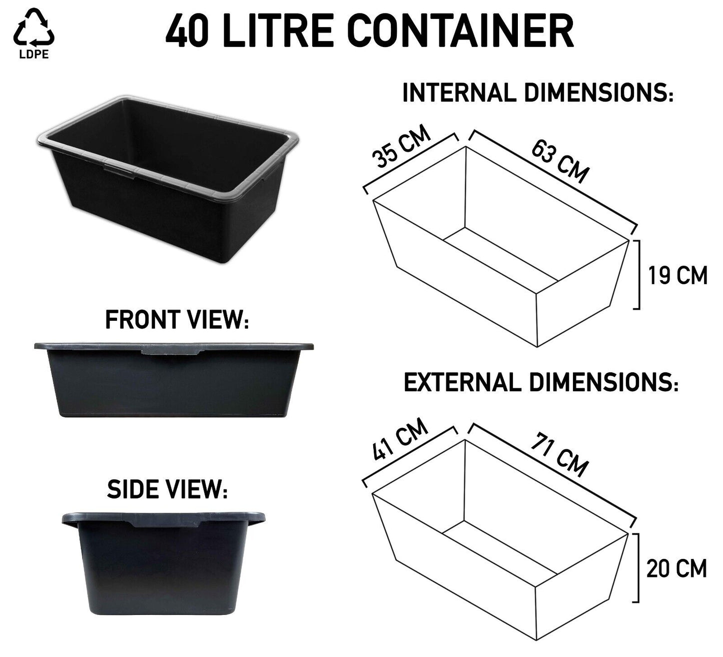 Mortar Mixing Container Small Garden Construction Building Plastering Tub 40L UK