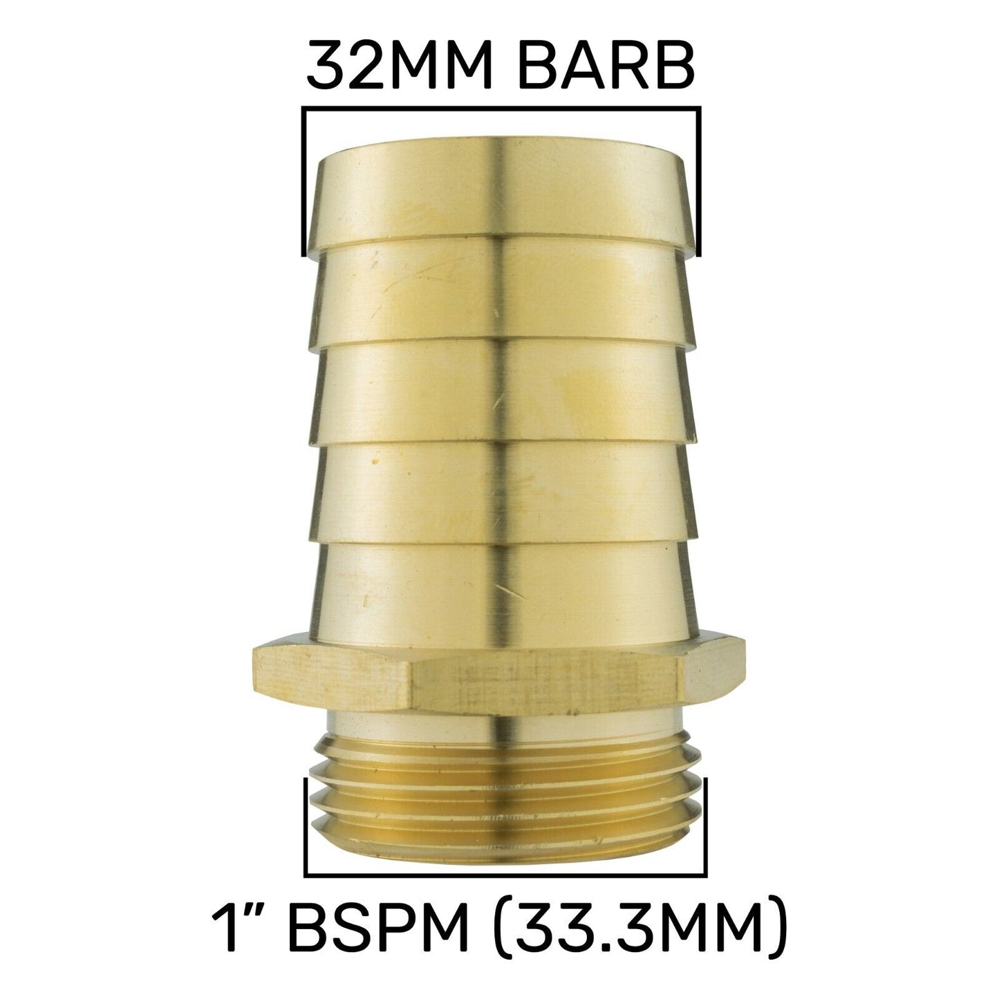 Solid BRASS Hose Tail BSP Threaded Connectors for Air, Water & Fuel Pressure