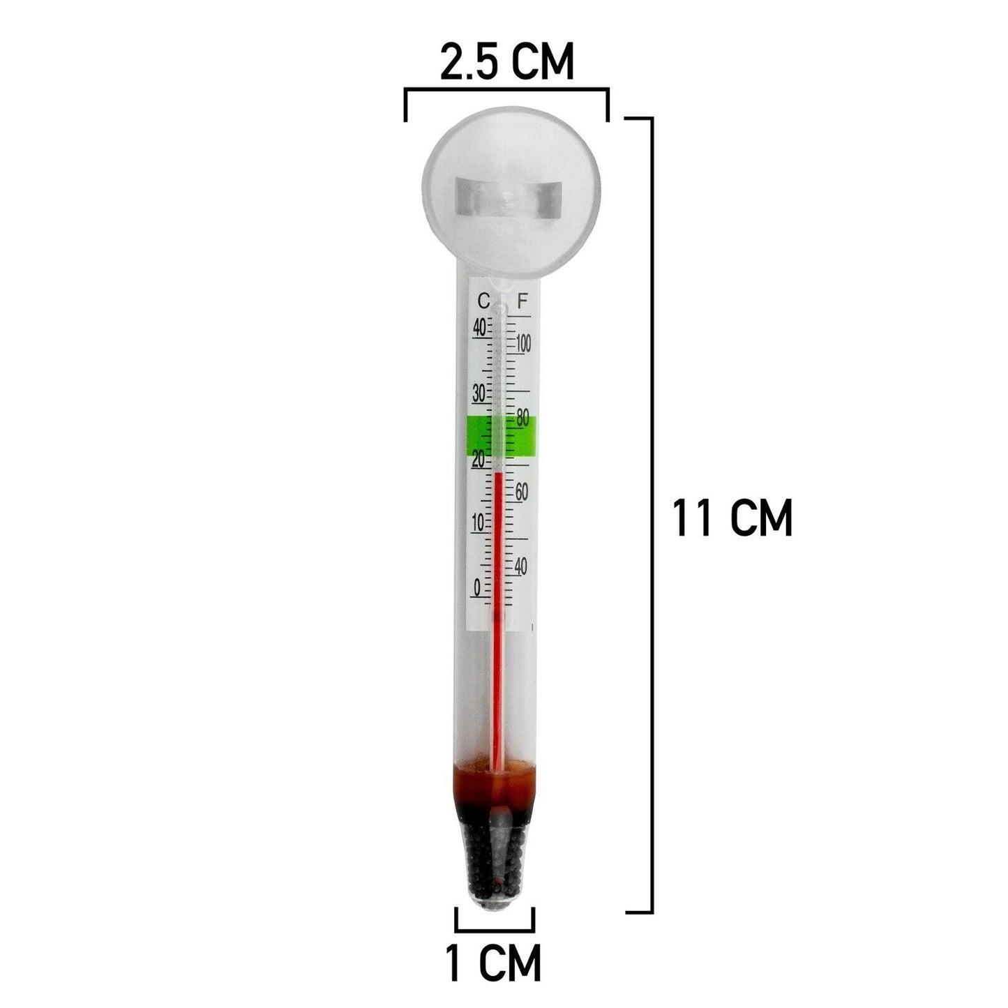 Submersible Glass Fish Tank Thermometer, 0-40 ºC, Aquarium, Suction Fitting