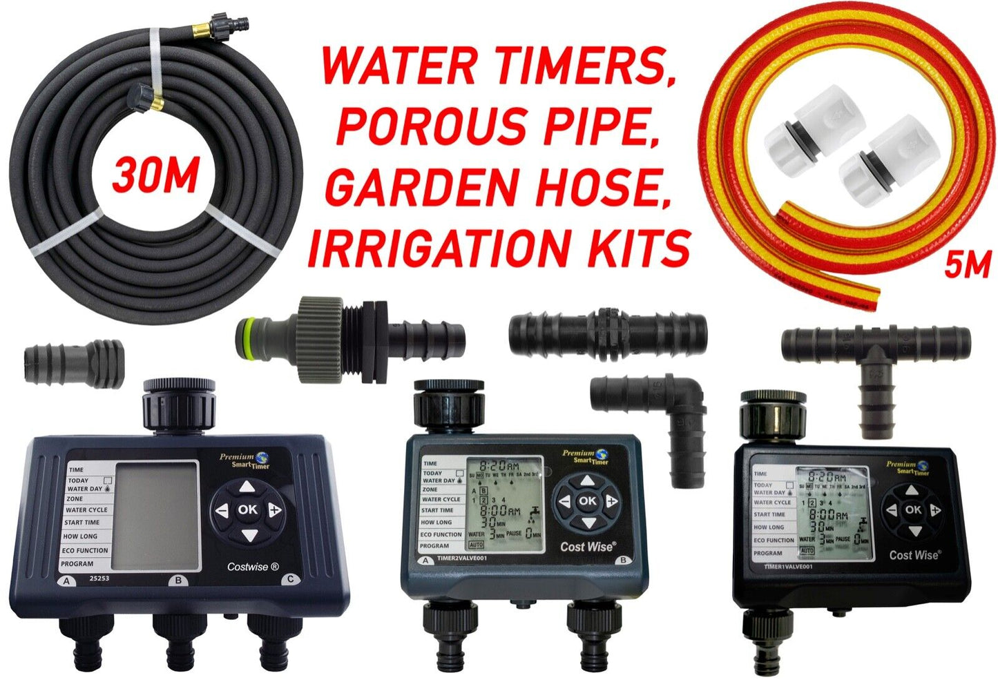 Programmable Rain Delay Water Timers, COMPLETE IRRIGATION KITS, Porous, Hose