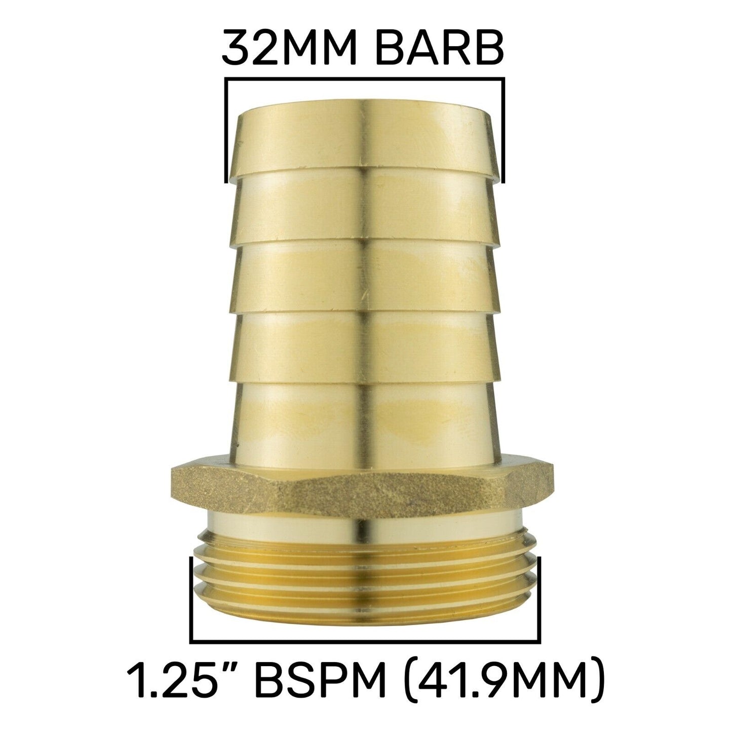 Solid BRASS Hose Tail BSP Threaded Connectors for Air, Water & Fuel Pressure