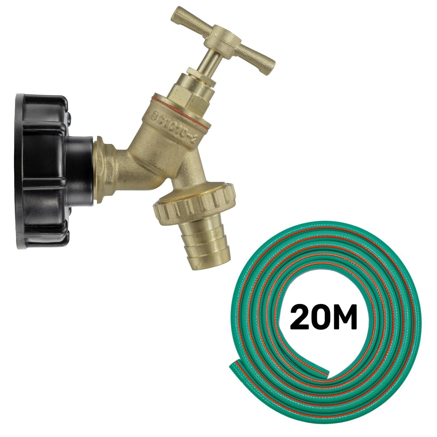 IBC TANK ADAPTER S60X6 60MM COARSE THREAD BRASS GARDEN TAP BARB + 20M HOSEPIPE