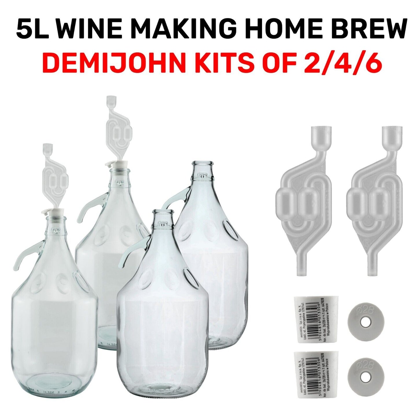 5L GLASS DEMIJOHN Flip Top Cap Secure Home Brew Distilling 1 Gallon Wine Making