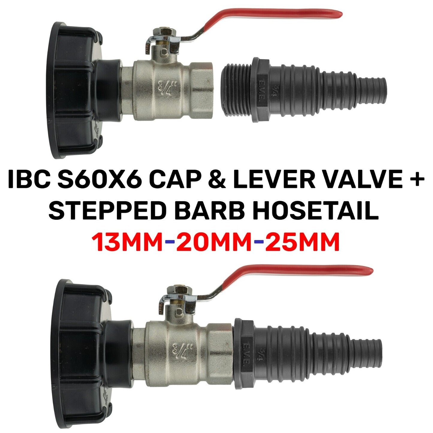 IBC Water Tank Stepped Hosetail Barb Outlet 1/2" 3/4" 1" S60X6 Adapter Hose Tool