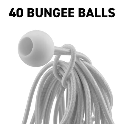 40 Bungee Balls 6" White Marquee Shock Ties, Elasticated Toggles, Tarp Fastener