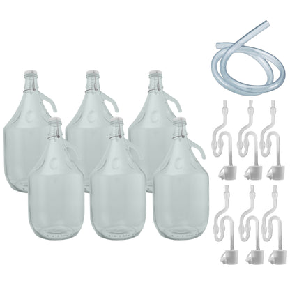 5L Glass Demijohns with Swing-top Caps, Airlocks, Bungs & Siphon Tube, Box of 6