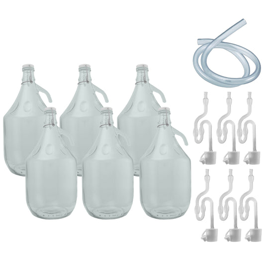 5L Glass Demijohns with Swing-top Caps, Airlocks, Bungs & Siphon Tube, Box of 6