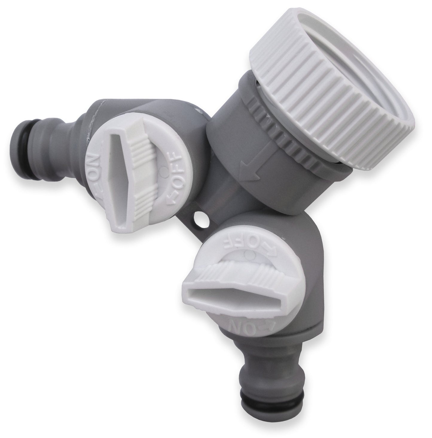 Double Outlet Tap Splitter with Valves, Grey