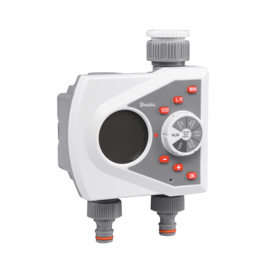 Double Outlet Electronic Control Water Timer, White Line